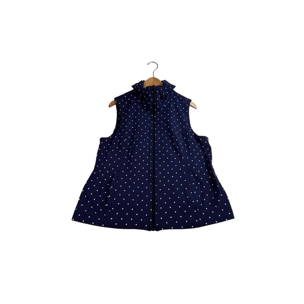 Coldwater Creek Womens Navy Blue Polka Dot Full Zip Vest Size L 14 Pockets